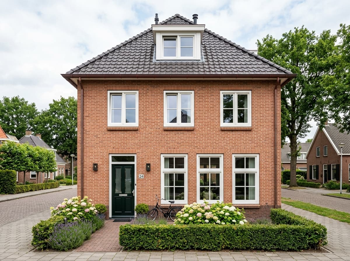 Nieuwe isolerende kozijnen in een bakstenen gevel